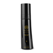 Black skincare bottle with brand logo on a white background