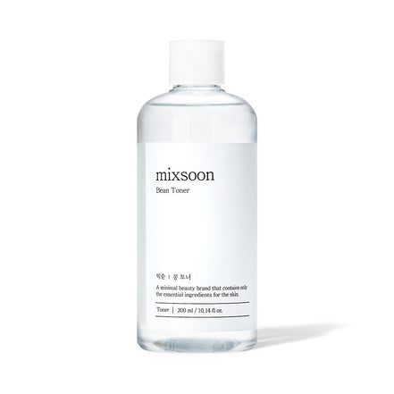 Clear toner bottle labeled 'mixsoon' on a white background