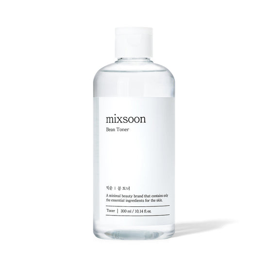 Clear toner bottle labeled 'mixsoon' on a white background