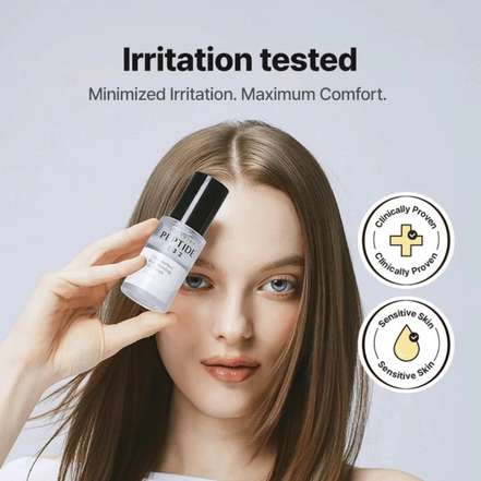 LuxNaura model holding COSRX Peptide-132 Hair Bonding Oil Serum bottle with clinically proven and sensitive skin icons