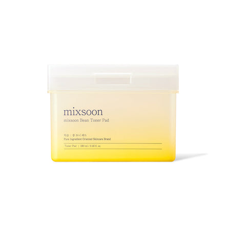 Pack of mixsoon toner pads with a gradient yellow to white design on a white background