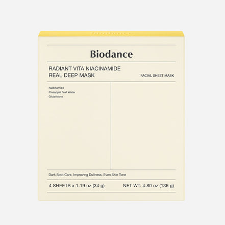 Biodance Radiant Vita Niacinamide Real Deep Mask packaging on a white background
