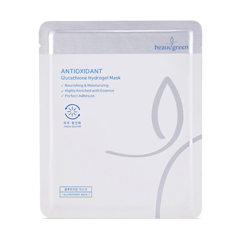 BeauGreen antioxidant glutathione hydrogel mask packaging on a white background