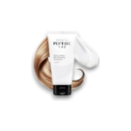 LuxNaura COSRX Peptide-132 hair bonding treatment tube with a swirl of cream and healthy hair strands