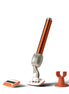 Multifunctional cleaning tool with a metallic handle and attachments on a white background