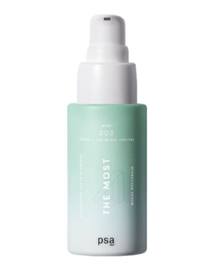 Skincare serum bottle with 'psa' branding on a white background
