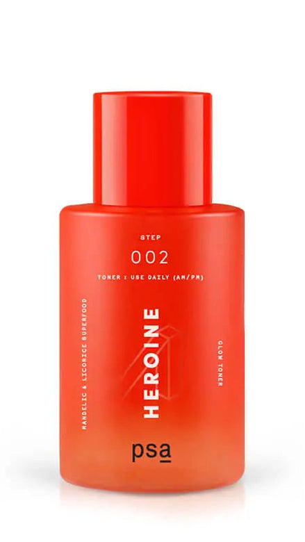 Red bottle labeled 'Heroine' by 'psa' on a white background